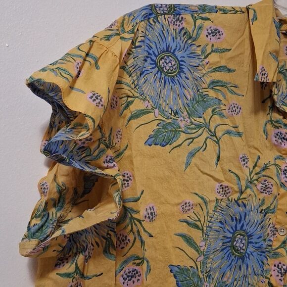 MADEWELL Ruffle-Sleeve Button-Down Shirt in Painted Blooms Short Sleeve XL - Picture 4 of 7